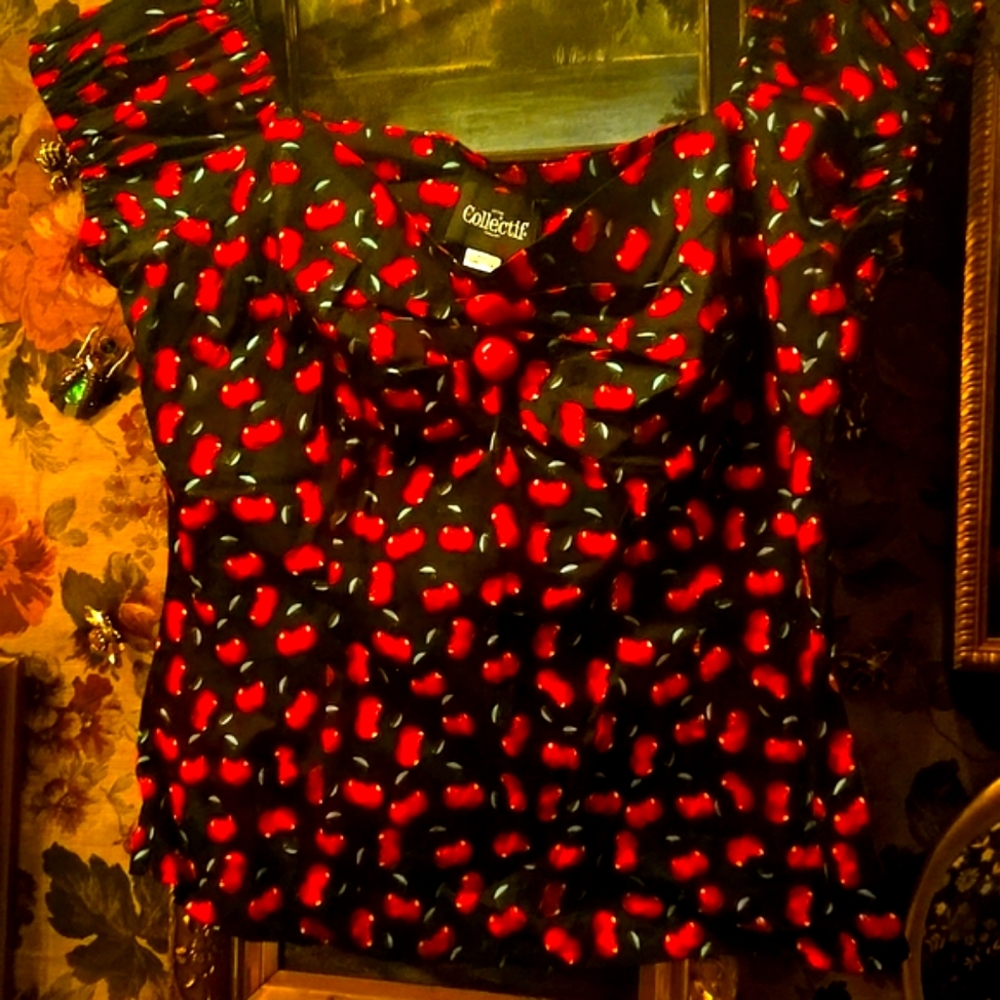 Collectif Cherry Print Peasant Top